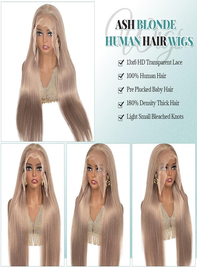 Munx Ash Blonde Wig Human Hair, 13X6 HD Transparent Glueless Wigs Lace Frontal for Black Women Pre Plucked Silky Straight Lace Front Wig Human Hair 180% Density 20Inch - Image 2